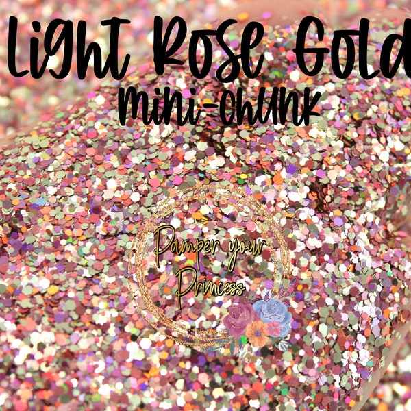 1oz Mini-Chunk, Metallic Glitter, Polyester Glitter, Holographic Glitter, Rose Gold Glitter, LIGHT ROSE Gold Mini-Chunk