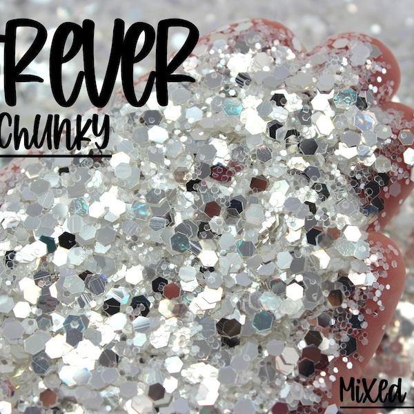 1oz Chunky Mixed Size Glitter,  Polyester Glitter, High Flash Glitter, Silver Glitter, Slime Glitter, Tumbler Glitter, FOREVER Chunky