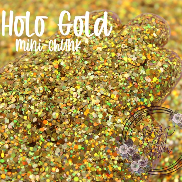 1oz Mini-Chunk, Mini Chunky Glitter, Mixed Size Glitter, Mini Chunky Gold Glitter, HOLO  GOLD Mini-Chunk