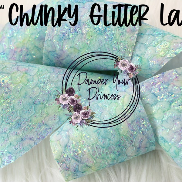 1yd 3” Floral Lace Glitter Ribbon, Elastic Backing and Easy to Work With, Spring Ribbon, Lace Ribbon, Aqua Lavender Ribbon, MERMAID