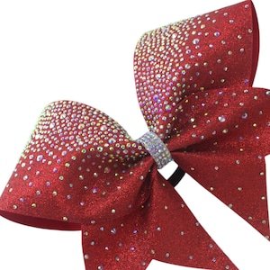 1pc Red Cheer Bow, Full Glitter Ribbon with Rhinestones, Hair Bow, Glitter Hairbow, Cheer Bow, Red Glitter Cheer Bow, Red Bow, Red Cheer Bow