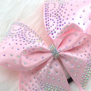 1pc Cheer Bow Light Pink Satin Cheer Bow Pink Cheer Bow Pink Rhinestone Bow Competition Bow Dance Bow Hairbow Light Pink Bow