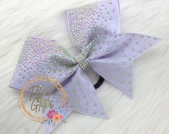 1pc Cheer Bow Full Glitter Ribbon with Rhinestones Hair Bow Glitter Hairbow Cheer Bow Competition Bow Lavender Bow LILAC MIST