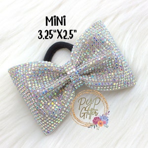 1pc MINI Full Rhinestone Tailless Cheer Bow AB Crystal Bow Rhinestone Hairbow Competition Bow Dance Bow Approx 3.25&quot;x2.5&quot; Sold Individually