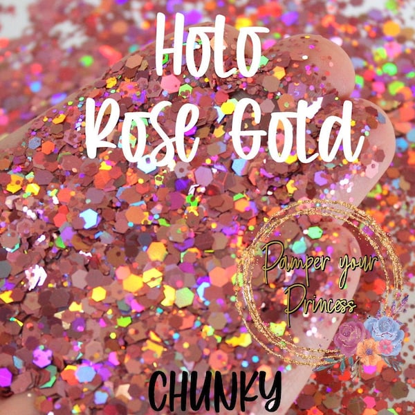1oz Chunky Blend Glitter, Mixed Size Chunky Mix, Polyester Glitter Mixes, Sold By the Ounce, Rose Gold Chunky Mix, HOLO ROSE Gold