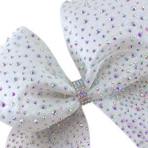 1pc White Cheer Bow Full Glitter Ribbon with Rhinestones Hair Bow Glitter Hairbow Competition Bow Iridescent White Cheer Bow White Glitter