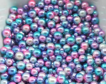 1oz Pearls, Gradient Ombre Pearls, No Holes, DIY Decoden, DiY Slime, Slime Pearls, Resin Crafting, 3mm-6mm Size Pearls, PASTEL TEAL