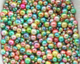 1oz Pearls, Gradient Ombre Pearls, No Holes, DIY Decoden, DiY Slime, Slime Pearls, Resin Crafting, 3mm-6mm Size Pearls, MUTED RAINBOW