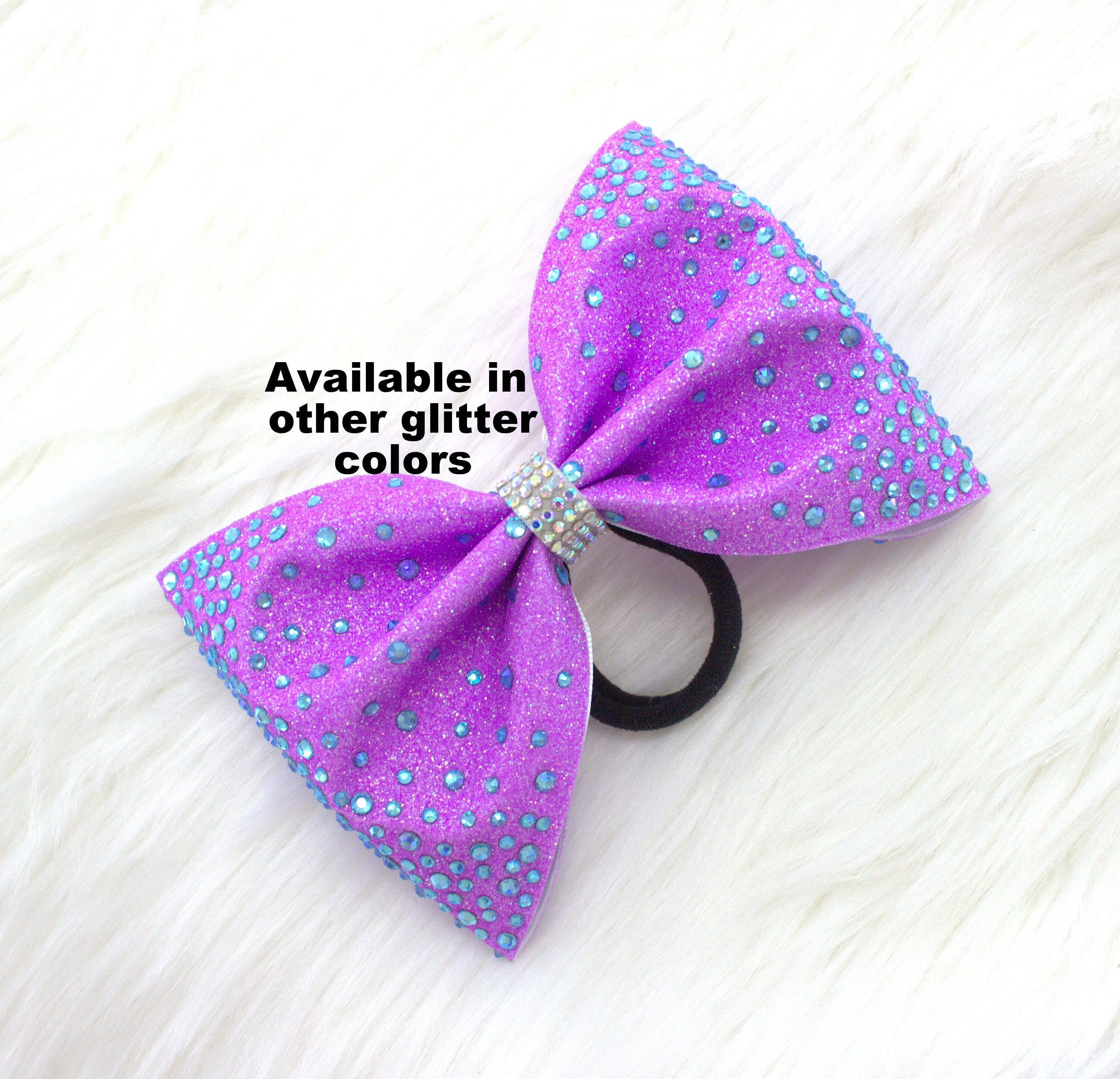 New Large Purple Glitter Cheer Bow Rhinestone Tailless Competition Hair Bow Purple Glitter Cheer Bow main image 2