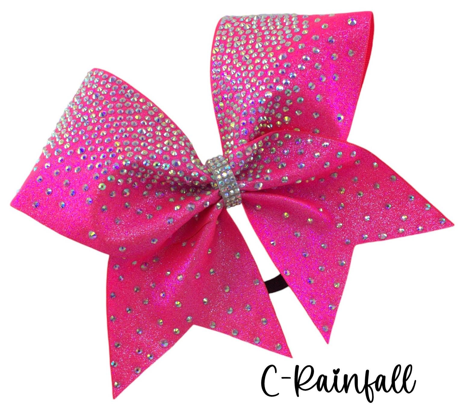 Pink Rhinestone Bow 1pc Neon Pink Cheer Bow, Full Glitter Ribbon With Rhinestones, Hairbow ...