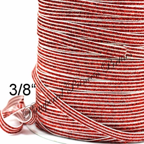 5yd-Glitter Elastic-RED/WHITE Striped-3/8"