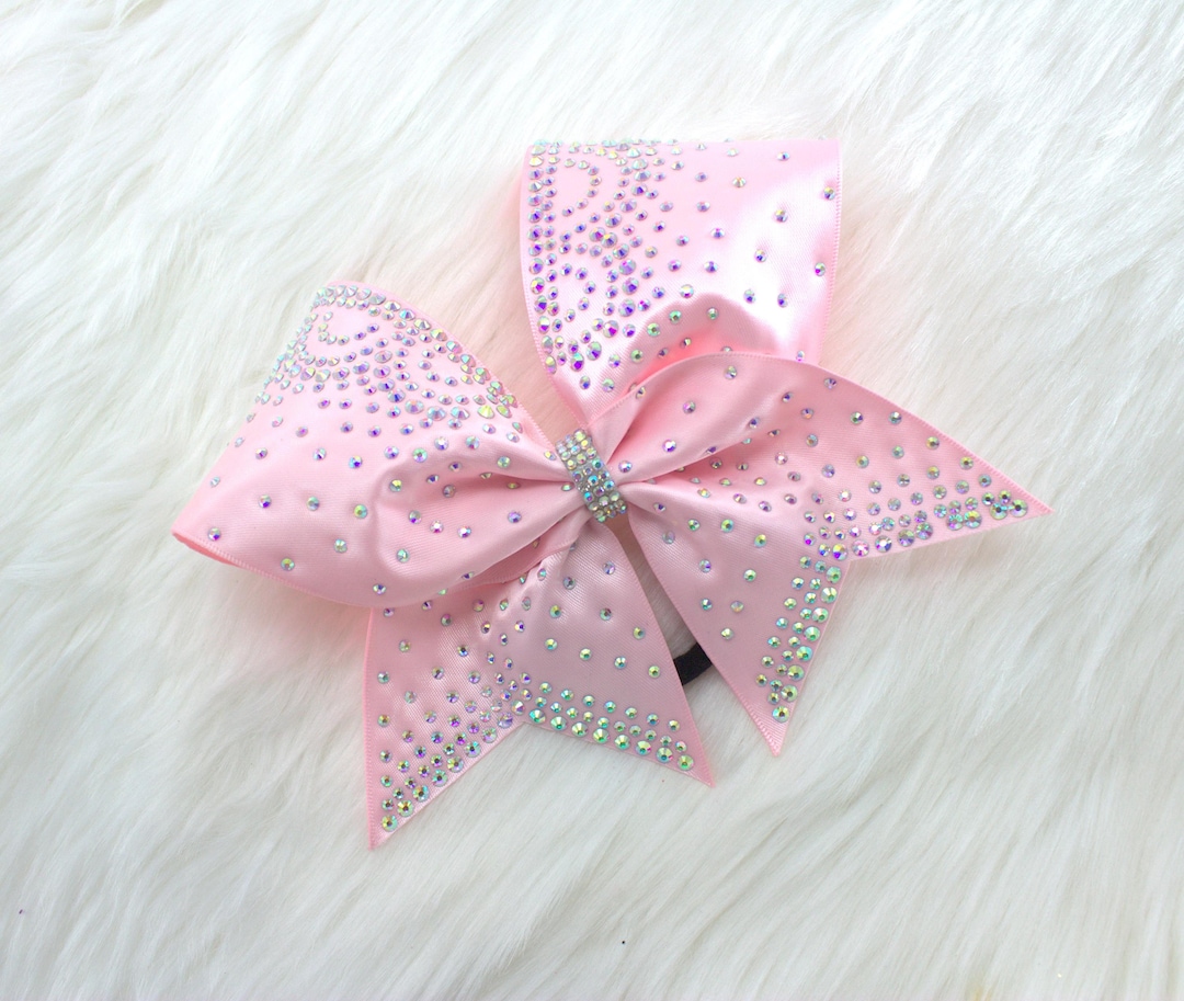 Pink Rhinestone Bow 1pc Cheer Bow Light Pink Satin Cheer Bow Pink Cheer Bow Pink Rhinestone ...