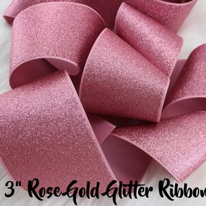 Rose Gold Wired Ribbon 2.5 inch Rose Pink Shimmery Glitter Metallic Ribbon Mesh