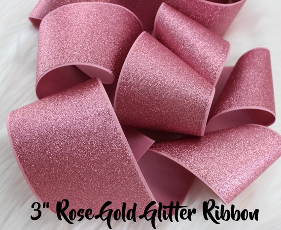 10yd-3 Glitter Ribbon, Rose Gold Glitter Ribbon, Overstock Ribbon Sale,  Rose Gold