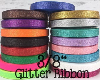 5yd- 3/8" Glitter Ribbon, Sparkly Glitter Ribbon, You Choose Colors