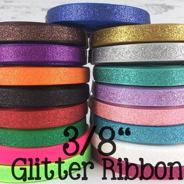 5yd- 3/8" Glitter Ribbon, Sparkly Glitter Ribbon, You Choose Colors