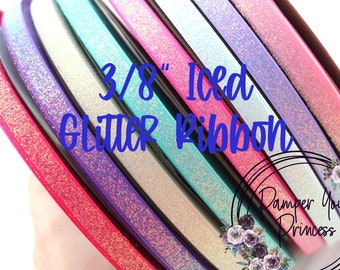 5yd- 3/8" Iced Glitter Ribbon, Sparkly Glitter Ribbon, You Choose Colors. ICED GLITTER Ribbon