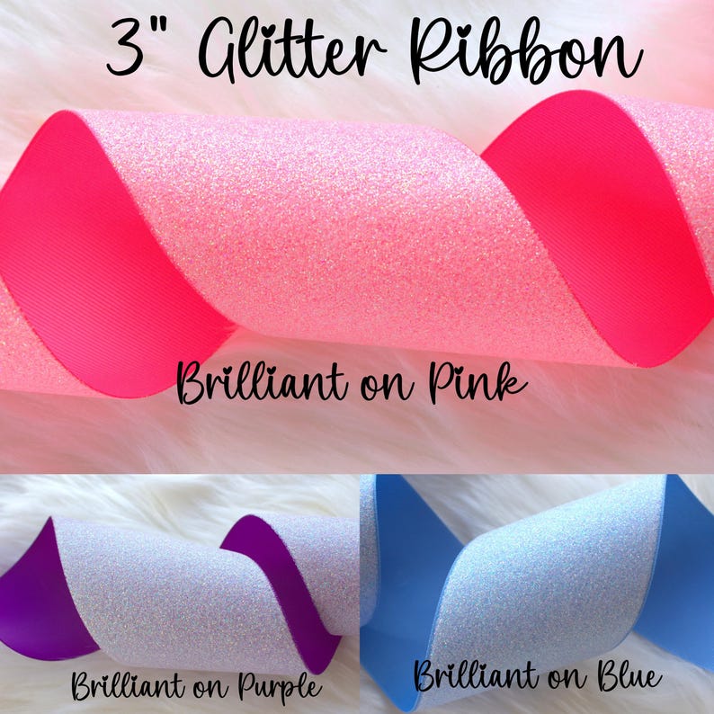 3yd- 3" Glitter Ribbon Cheer Bow Ribbon Sparkly Glitter Ribbon By The Yard 3 Inch Ribbon Glitter Grosgrain Cheer Ribbon SEE NOTE image 8