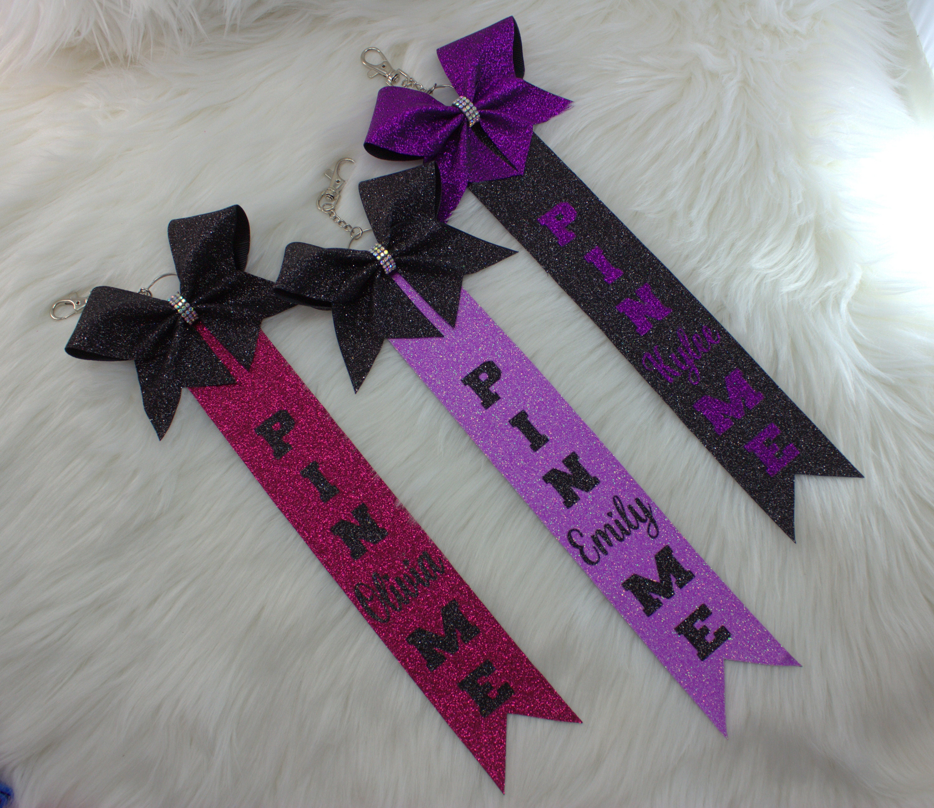 Pin Me Cheer Competition Tag Ribbons, Customizable Glitter Colors Add  Personalized Name 