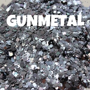 1oz Chunky Blend Glitter, Mixed Size Chunky Mix, Polyester Glitter Mixes, Metallic Glitter, GUNMETAL Chunky Mix