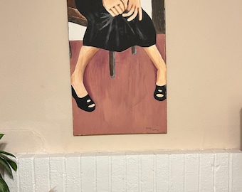 Ansiosa – Pintura figurativa original, 2000 / Arte de mujer emocional, tensión y vulnerabilidad