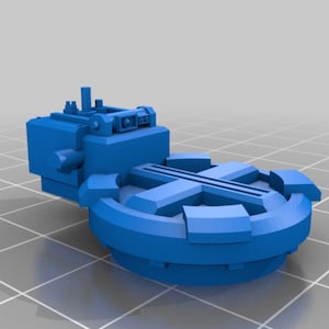 May include: A blue plastic model of a spaceship with a cross-shaped base and a detailed cockpit.