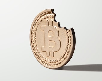 Bitecoin • Gebissene Münze • Messing Arcade Token im Bitcoin Stil