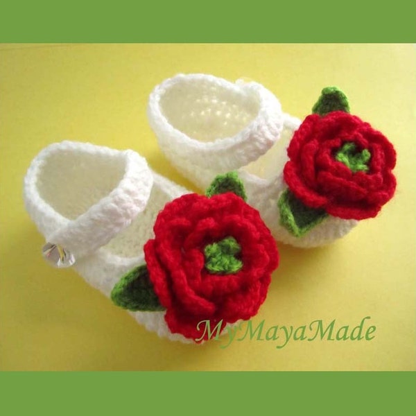 Red Rose Crochet Baby Booties- Size from 0-12 mos