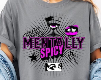 Mentally Spicy PNG SVG, Sarcastic Funny Mental Health PNG, Snarky Svg, Retro Checkered Trendy, Sublimation Print, Sarcasm Womens Sassy Png