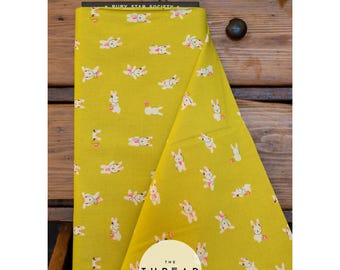In Stock & Shipping NOW!   Ruby Star Society "LoFi" Linens - Rabbeats in CITRON / Sold in Half-Yard Increments