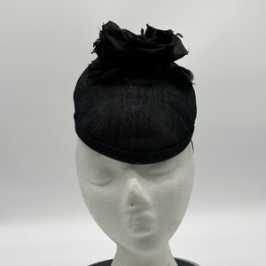 Black Percher Hat with Flowers and Feathers