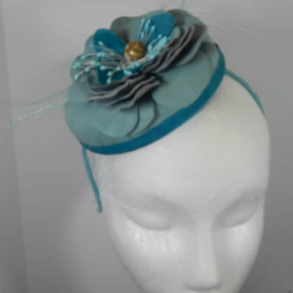 Leather and Silk Mini-hat with Leather Flower, great for any occasion