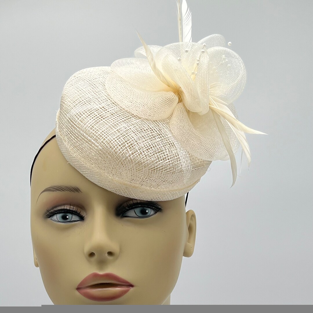 Ivory Fascinator With Crinoline and Feathers Etsy