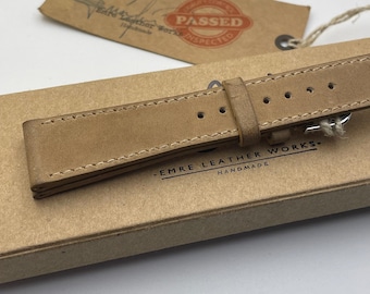 Handmade Beige Leather Watch Strap: 22/18mm, Steel Buckle