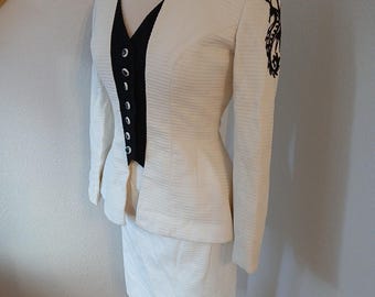 Vintage Bob Mackie 1980s Pleated Pencil Skirt Suit Set Size 8 & Size 10 Seahorse.