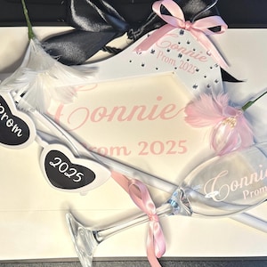 Personalised Prom Champagne flute, Hanger, Bag & glasses, Perfect for the 2025 prom's - if needed asap please message.