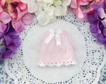 Pastel Baby Pink White Striped Sheer Tulle Sparkling Rhinestone Lace Spring Miniskirt - [ Unoa / Minifee / Slim MSD ]