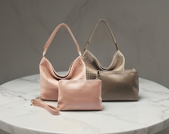 Vegan Leather Large Woven Hobo Shoulder Crossbody Bag