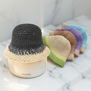 Color Ombre Hand Weaved Straw Summer Bucket Hat