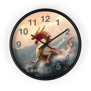 Majestic Asian Thunder Dragon Wall Clock, Fantasy Home Decor, Unique Gift for Dragon Lovers, Magical Wall Art, Perfect for Any Room