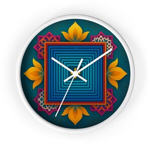 Geometric Wall Clock: Colorful Bohemian Home Decor, Art Lover Gift