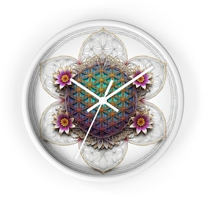 Bohemian Flower of Life Design Wall Clock, Unique Home Decor, Meditation Wall Art, Gift for Her, Boho Kitchen Decor, Colorful Clock