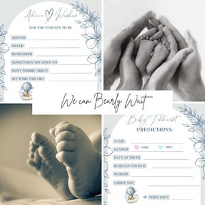 MODIFIABLE/IMPRESSION Nous pouvons attendre longtemps : cartes de prédiction et conseils pour une baby shower