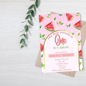 EDITABLE/PRINTABLE One in A Melon Birthday Party Invite