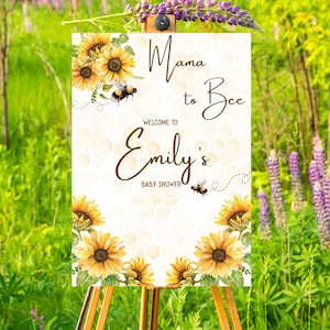 BEWERKBAAR/AFDRUKBAAR Mama to Bee-welkomstbord babyshower