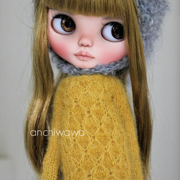 BLYTHE mustard kidsilk knitted extralong diamond sweaterdress