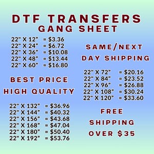 DTF Transfers, Gang Sheet, Heat Transfer, Custom DTF Prints, Iron on Decals, Bulk Dtf Transfers, Direct to Film Transfer, Premium DTF Sheets