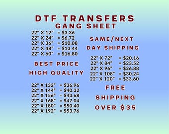 DTF Transfers, Gang Sheet: Direct to Film Printing, Heat Transfer, Iron On Transfers