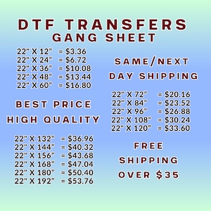 DTF Transfers, Gang Sheet: Direct to Film Printing, Heat Transfer, Iron On Transfers