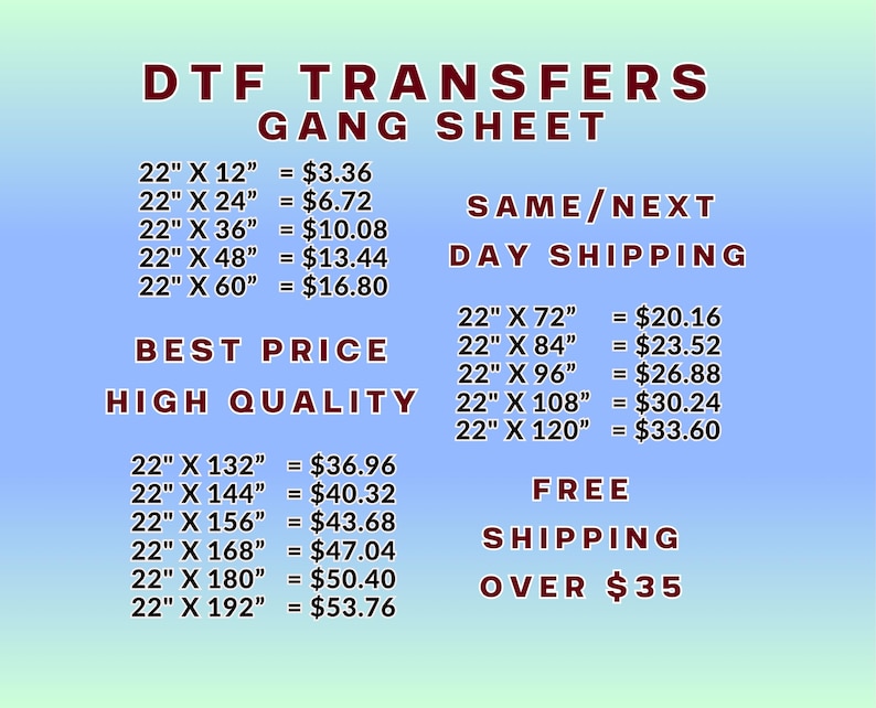 DTF Transfers, Gang Sheet: Direct to Film Printing, Heat Transfer, Iron On Transfers image 1